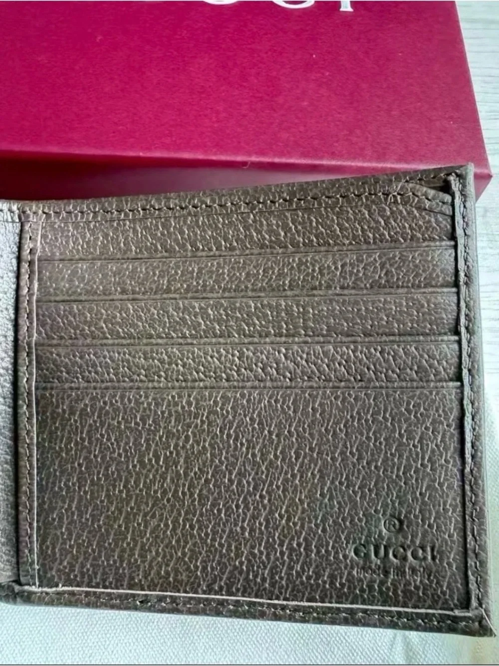 Gucci Brown Leather & Green-Red Web Stripe Card Holder with Gold GG